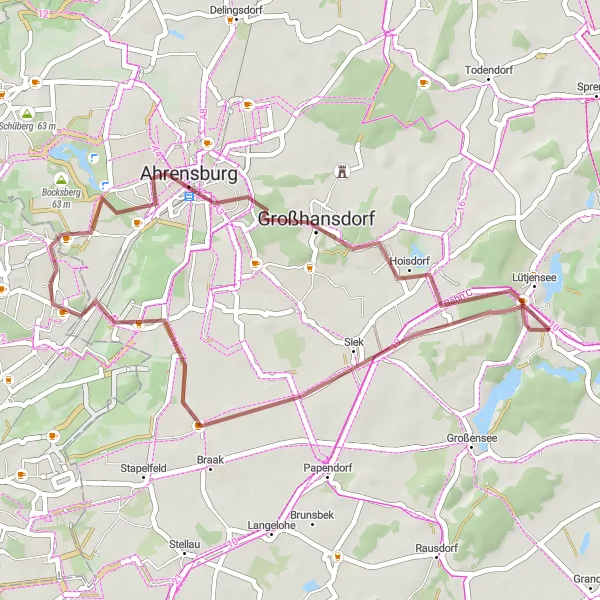 Map miniature of "Ahrensburg Loop" cycling inspiration in Hamburg, Germany. Generated by Tarmacs.app cycling route planner