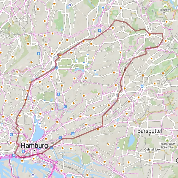Map miniature of "Mellenberg Gravel Escape" cycling inspiration in Hamburg, Germany. Generated by Tarmacs.app cycling route planner