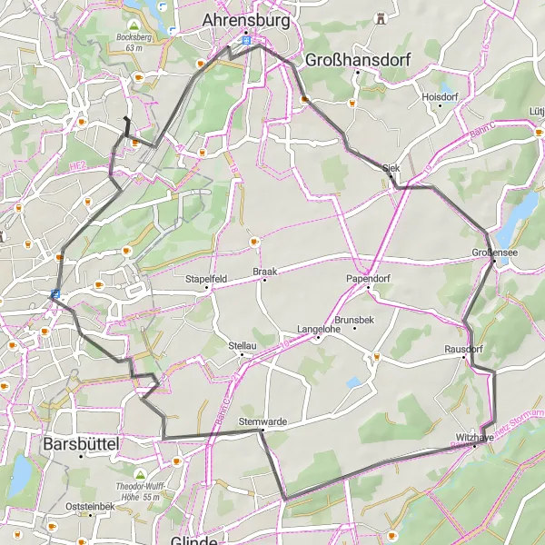 Map miniature of "Witzhave Loop" cycling inspiration in Hamburg, Germany. Generated by Tarmacs.app cycling route planner