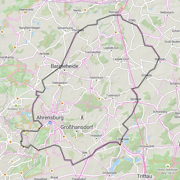 Map miniature of "Timmerhorn Adventure" cycling inspiration in Hamburg, Germany. Generated by Tarmacs.app cycling route planner