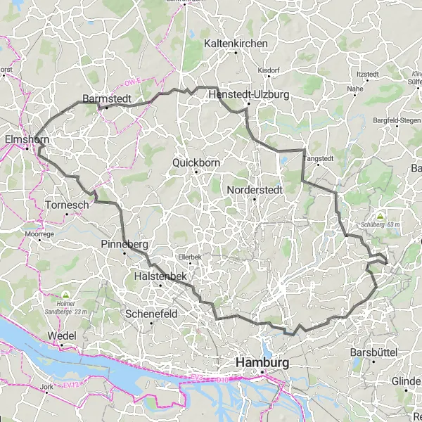 Map miniature of "Hamburg Extended Road Adventure" cycling inspiration in Hamburg, Germany. Generated by Tarmacs.app cycling route planner
