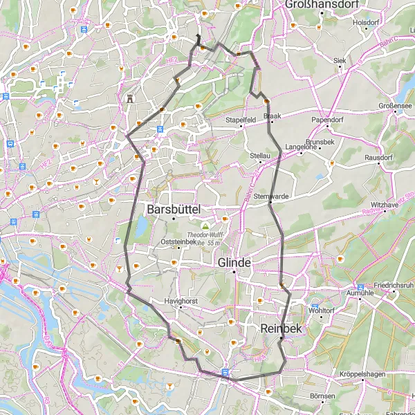 Karten-Miniaturansicht der Radinspiration "Hamburg und Umgebung per Roadbike" in Hamburg, Germany. Erstellt vom Tarmacs.app-Routenplaner für Radtouren