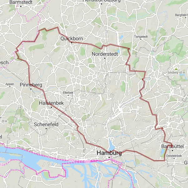 Karten-Miniaturansicht der Radinspiration "Gravel Tour nach Farmsen-Berne" in Hamburg, Germany. Erstellt vom Tarmacs.app-Routenplaner für Radtouren