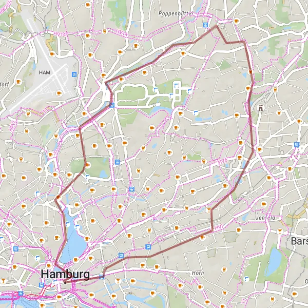 Map miniature of "The Short City Escape" cycling inspiration in Hamburg, Germany. Generated by Tarmacs.app cycling route planner