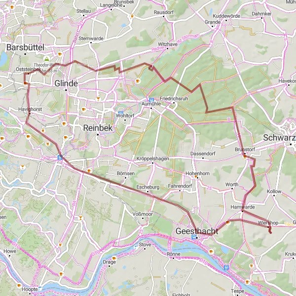 Karten-Miniaturansicht der Radinspiration "Gravel Tour durch Bergedorf" in Hamburg, Germany. Erstellt vom Tarmacs.app-Routenplaner für Radtouren