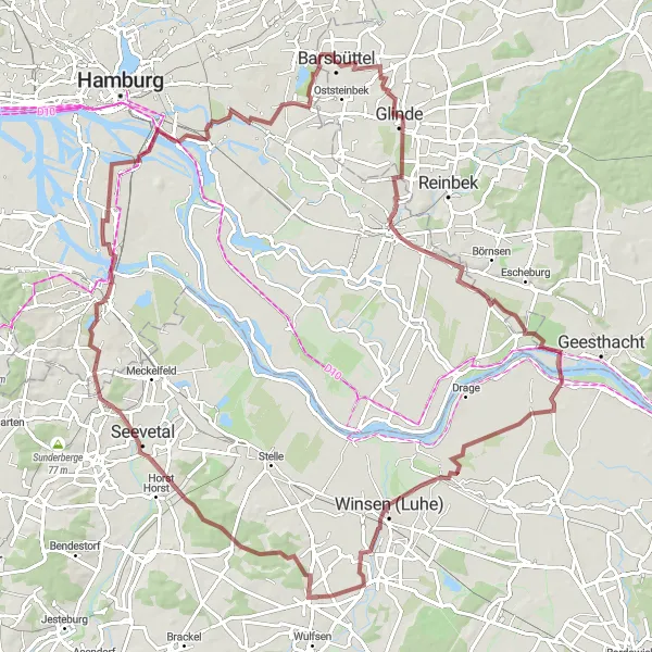 Map miniature of "Hamburg-Harburg Round Trip" cycling inspiration in Hamburg, Germany. Generated by Tarmacs.app cycling route planner