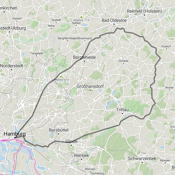 Map miniature of "Scenic North Tour" cycling inspiration in Hamburg, Germany. Generated by Tarmacs.app cycling route planner