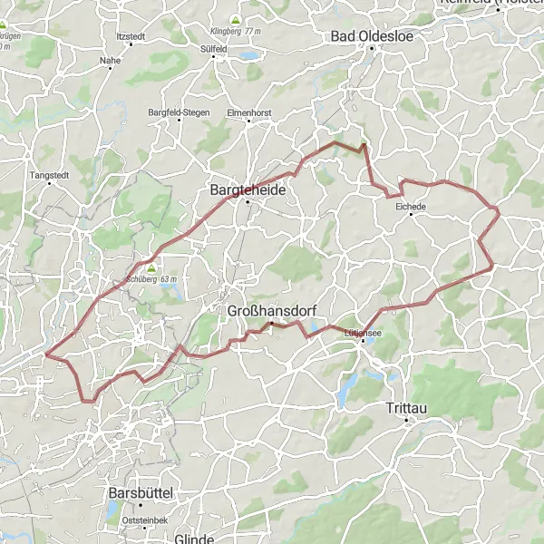 Map miniature of "Through Nature's Bliss" cycling inspiration in Hamburg, Germany. Generated by Tarmacs.app cycling route planner