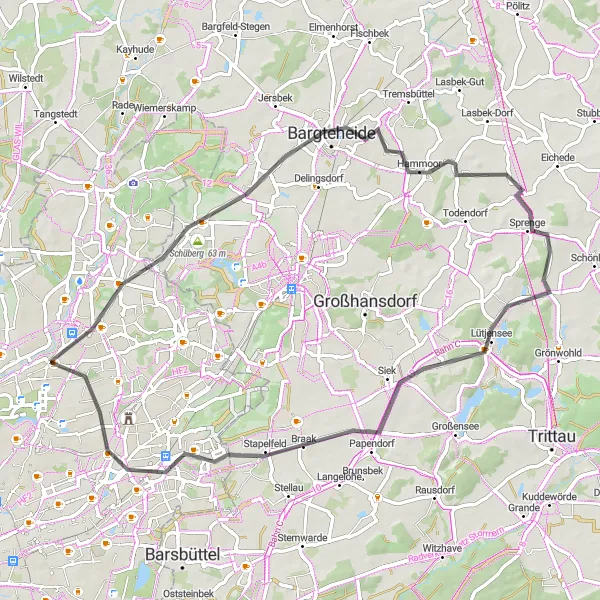 Map miniature of "Wellingsbüttel to Farmsen-Berne Road Tour" cycling inspiration in Hamburg, Germany. Generated by Tarmacs.app cycling route planner