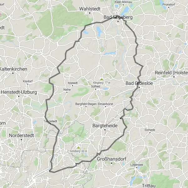 Map miniature of "Around Ahrensburg" cycling inspiration in Hamburg, Germany. Generated by Tarmacs.app cycling route planner