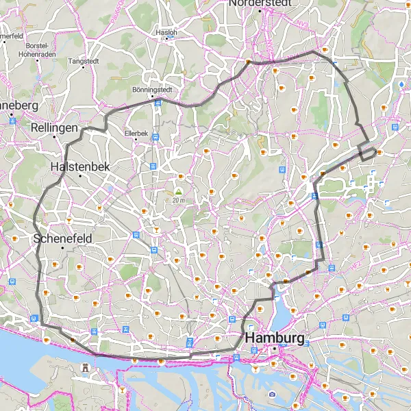 Map miniature of "Panoramic Beauty of Hamburg's Countryside" cycling inspiration in Hamburg, Germany. Generated by Tarmacs.app cycling route planner