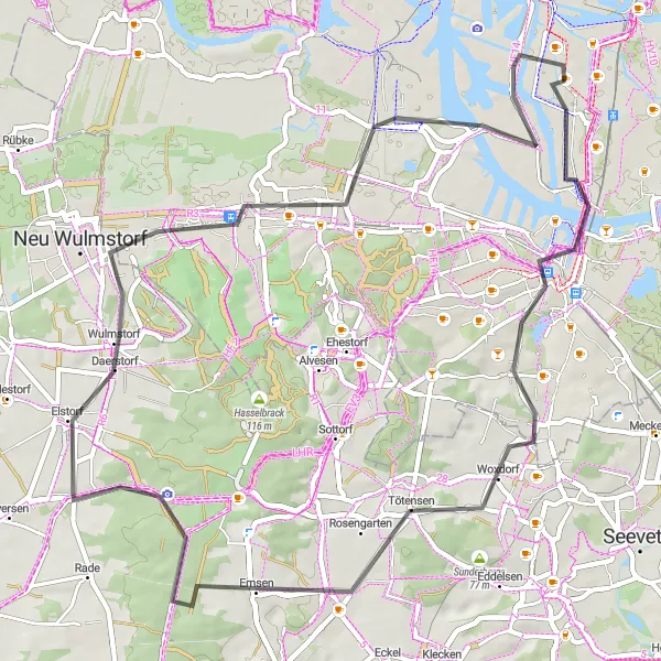 Map miniature of "Rural Cycling Escape - Wilhelmsburg to Moorburg" cycling inspiration in Hamburg, Germany. Generated by Tarmacs.app cycling route planner