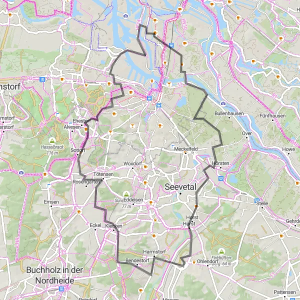 Karten-Miniaturansicht der Radinspiration "Wilhelmsburg nach Moorburg" in Hamburg, Germany. Erstellt vom Tarmacs.app-Routenplaner für Radtouren