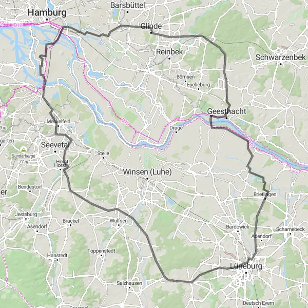 Map miniature of "Journey along Elbe River and Hamburg's Surroundings" cycling inspiration in Hamburg, Germany. Generated by Tarmacs.app cycling route planner