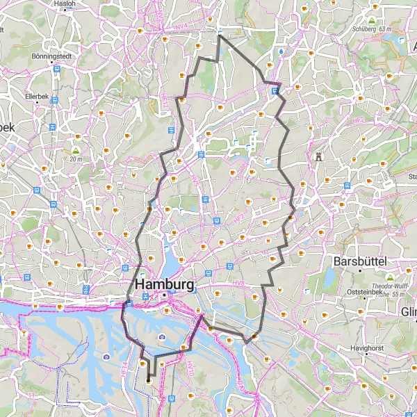 Karten-Miniaturansicht der Radinspiration "Alsterdorf Rundweg" in Hamburg, Germany. Erstellt vom Tarmacs.app-Routenplaner für Radtouren