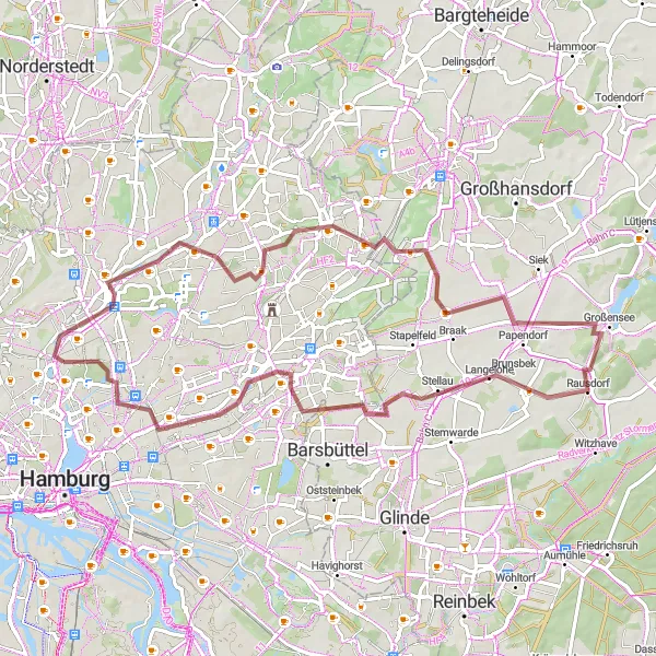 Map miniature of "The Alsterdorf Loop" cycling inspiration in Hamburg, Germany. Generated by Tarmacs.app cycling route planner