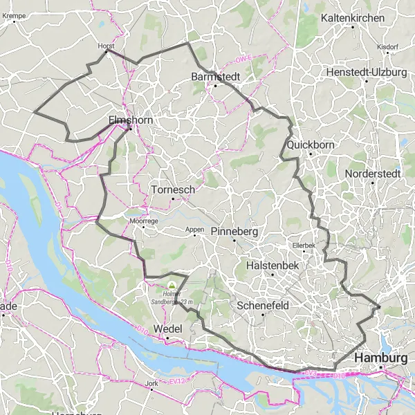 Map miniature of "The Homeric Road Trip: Hamburg to Elmshorn" cycling inspiration in Hamburg, Germany. Generated by Tarmacs.app cycling route planner