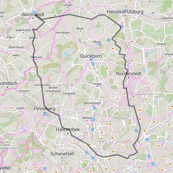 Map miniature of "Roads to the West: Hamburg to Langenhorn" cycling inspiration in Hamburg, Germany. Generated by Tarmacs.app cycling route planner