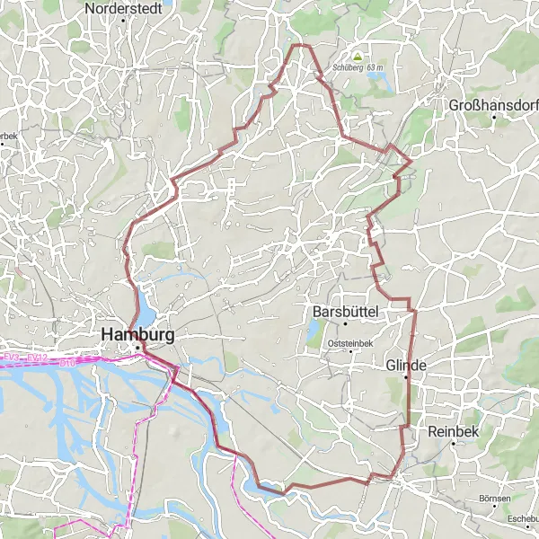 Karten-Miniaturansicht der Radinspiration "Gravel-Abenteuer durch Glinde" in Hamburg, Germany. Erstellt vom Tarmacs.app-Routenplaner für Radtouren