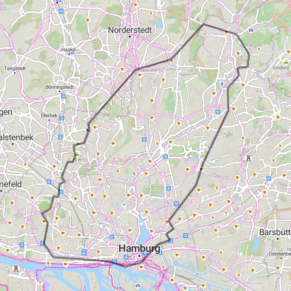 Map miniature of "Hamburg Highlights" cycling inspiration in Hamburg, Germany. Generated by Tarmacs.app cycling route planner