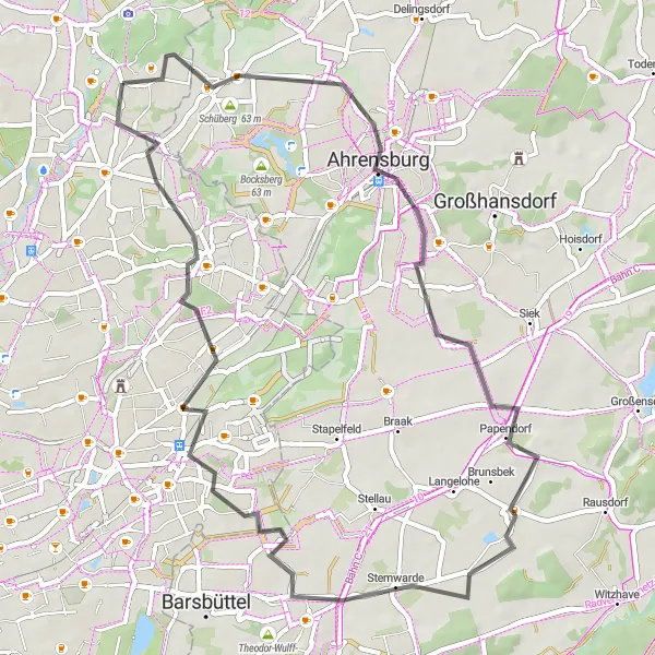 Karten-Miniaturansicht der Radinspiration "Ahrensburg Rundtour" in Hamburg, Germany. Erstellt vom Tarmacs.app-Routenplaner für Radtouren