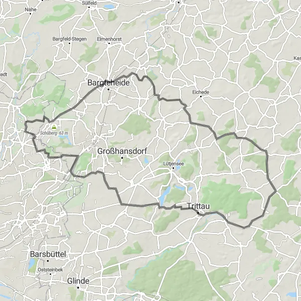 Map miniature of "Trek to the Eastern Suburbs" cycling inspiration in Hamburg, Germany. Generated by Tarmacs.app cycling route planner