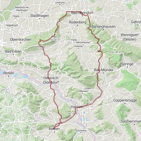 Map miniature of "Hills and Valleys" cycling inspiration in Hannover, Germany. Generated by Tarmacs.app cycling route planner