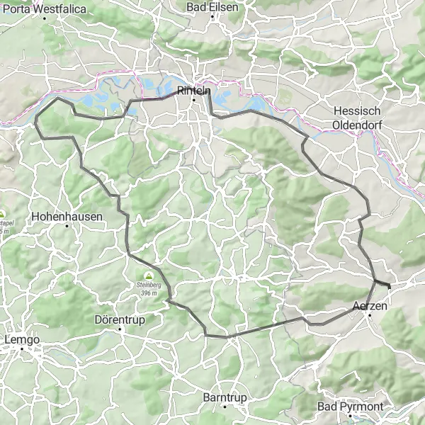 Map miniature of "Hills of Aerzen" cycling inspiration in Hannover, Germany. Generated by Tarmacs.app cycling route planner