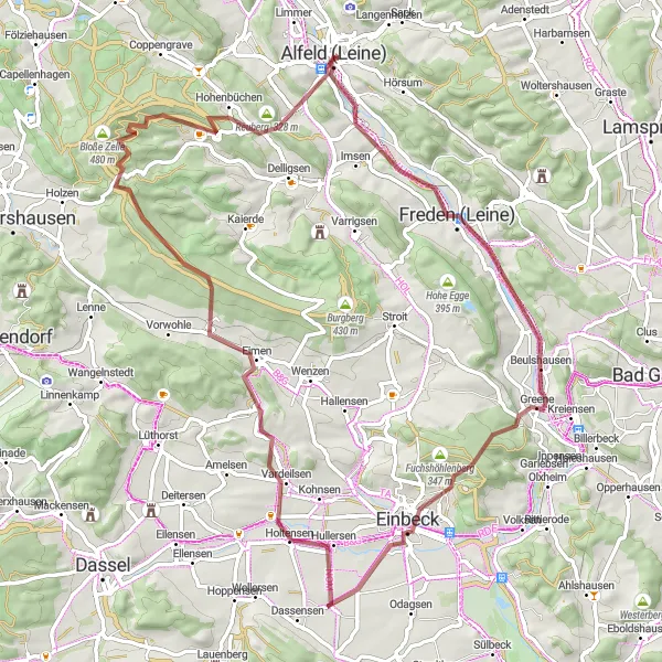 Map miniature of "Freden and Hohenbüchen Gravel Ride" cycling inspiration in Hannover, Germany. Generated by Tarmacs.app cycling route planner