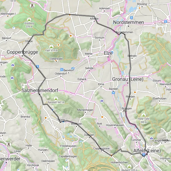 Map miniature of "Fagus Factory and Salzhemmendorf Loop" cycling inspiration in Hannover, Germany. Generated by Tarmacs.app cycling route planner
