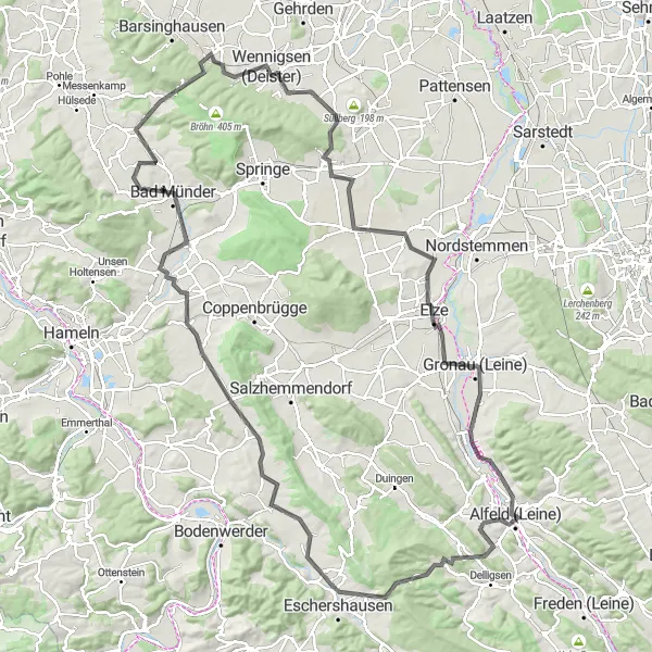 Map miniature of "Weser Hills and Bad Münder Loop" cycling inspiration in Hannover, Germany. Generated by Tarmacs.app cycling route planner