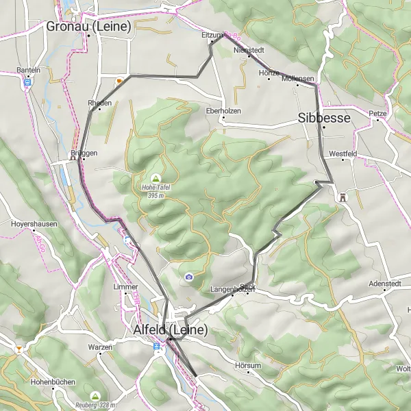 Karten-Miniaturansicht der Radinspiration "Alfeld - Langenholzen - Alfeld" in Hannover, Germany. Erstellt vom Tarmacs.app-Routenplaner für Radtouren