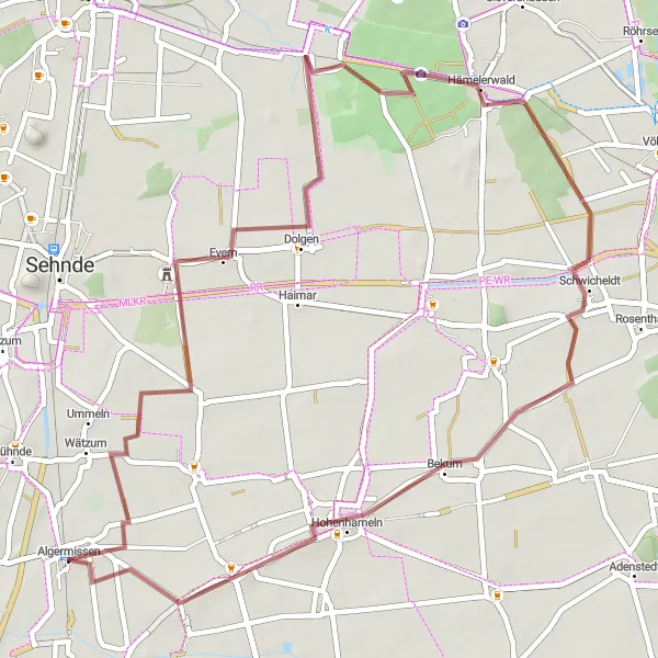 Map miniature of "Scenic Hohenhameln Route" cycling inspiration in Hannover, Germany. Generated by Tarmacs.app cycling route planner