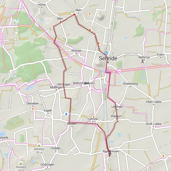 Map miniature of "Landschaftsfenster "Kalimandscharo" Ride" cycling inspiration in Hannover, Germany. Generated by Tarmacs.app cycling route planner