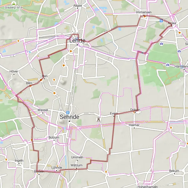 Map miniature of "Wätzumer Tonkuhle and Landschaftsfenster "Kalimandscharo"" cycling inspiration in Hannover, Germany. Generated by Tarmacs.app cycling route planner