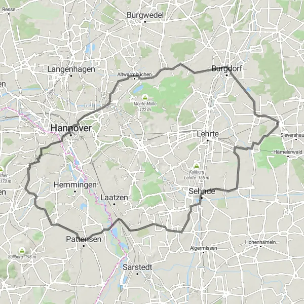 Karten-Miniaturansicht der Radinspiration "Rundweg von Arpke nach Hannover" in Hannover, Germany. Erstellt vom Tarmacs.app-Routenplaner für Radtouren