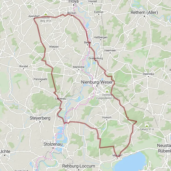 Map miniature of "Mysterious Gravel Challenge" cycling inspiration in Hannover, Germany. Generated by Tarmacs.app cycling route planner
