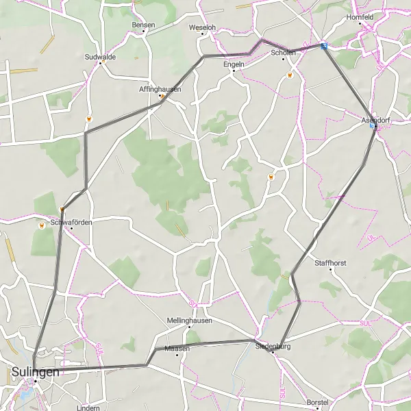 Map miniature of "Siedenburg Loop" cycling inspiration in Hannover, Germany. Generated by Tarmacs.app cycling route planner