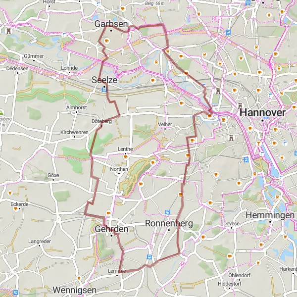 Map miniature of "Gehrden Countryside Gravel" cycling inspiration in Hannover, Germany. Generated by Tarmacs.app cycling route planner