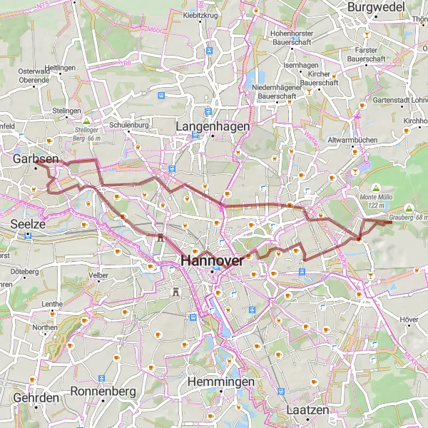 Map miniature of "Herrenhausen Gravel Tour" cycling inspiration in Hannover, Germany. Generated by Tarmacs.app cycling route planner