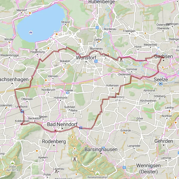 Map miniature of "Altgarbsen Gravel Adventure" cycling inspiration in Hannover, Germany. Generated by Tarmacs.app cycling route planner