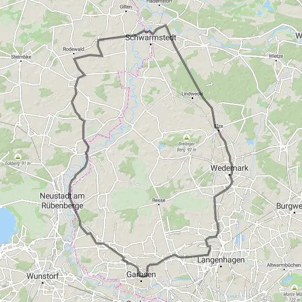 Karten-Miniaturansicht der Radinspiration "Rundtour über Suttorf, Essel und weiteren Highlights (Straße)" in Hannover, Germany. Erstellt vom Tarmacs.app-Routenplaner für Radtouren