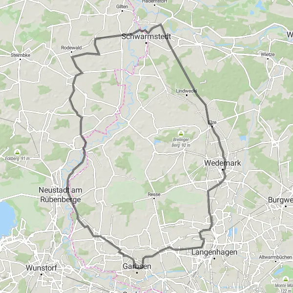 Map miniature of "Hannover Countryside Road Adventure" cycling inspiration in Hannover, Germany. Generated by Tarmacs.app cycling route planner