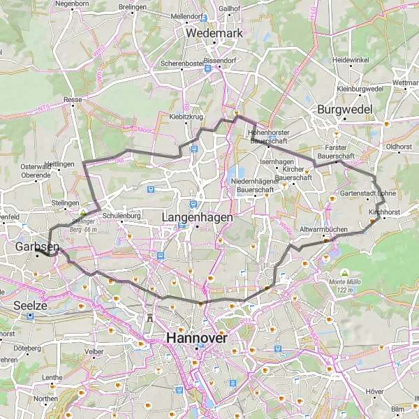 Karten-Miniaturansicht der Radinspiration "Radtour rund um Garbsen" in Hannover, Germany. Erstellt vom Tarmacs.app-Routenplaner für Radtouren