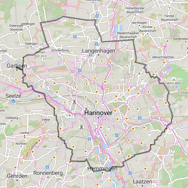 Map miniature of "Countryside Scenic Road Loop" cycling inspiration in Hannover, Germany. Generated by Tarmacs.app cycling route planner