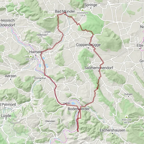 Map miniature of "Hilltops and Valleys" cycling inspiration in Hannover, Germany. Generated by Tarmacs.app cycling route planner