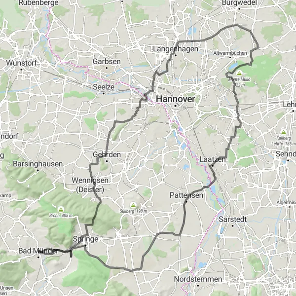 Karten-Miniaturansicht der Radinspiration "Panoramastraßen rund um Hannover" in Hannover, Germany. Erstellt vom Tarmacs.app-Routenplaner für Radtouren