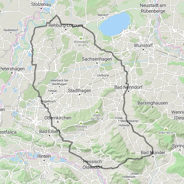 Map miniature of "Delights of Weserbergland" cycling inspiration in Hannover, Germany. Generated by Tarmacs.app cycling route planner