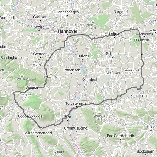 Map miniature of "Deister Loop" cycling inspiration in Hannover, Germany. Generated by Tarmacs.app cycling route planner