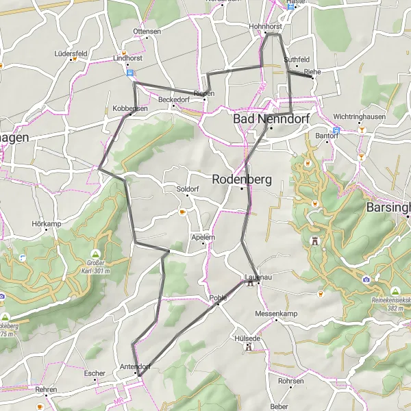 Karten-Miniaturansicht der Radinspiration "Kurze Runde um Bad Nenndorf" in Hannover, Germany. Erstellt vom Tarmacs.app-Routenplaner für Radtouren